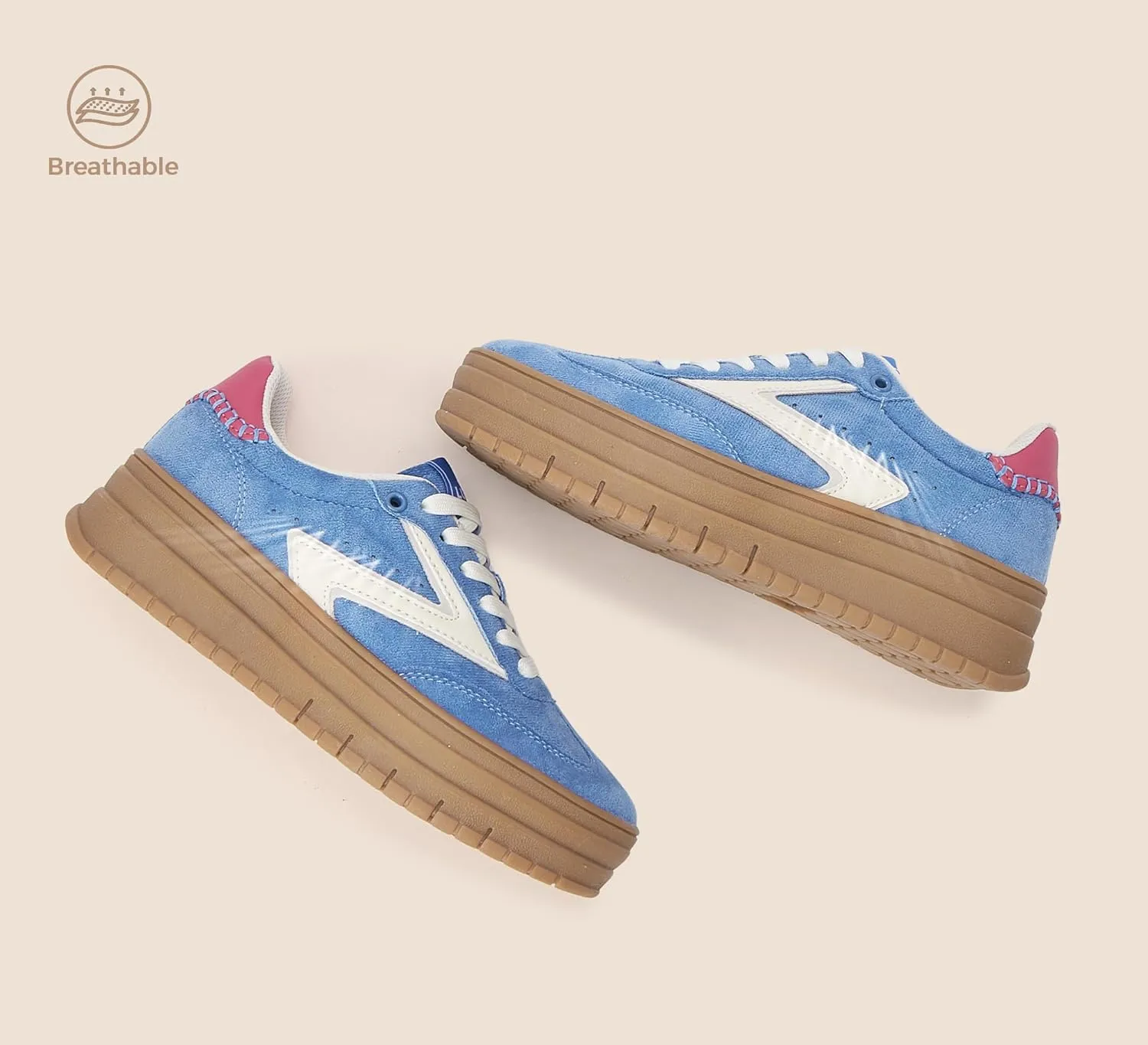 LUCKY STEP Women's Platform Sneakers Gum Sole Suede Casual Classic Retro Rubber Thick Sole Trendy Fashion Tennis Walking Shoes