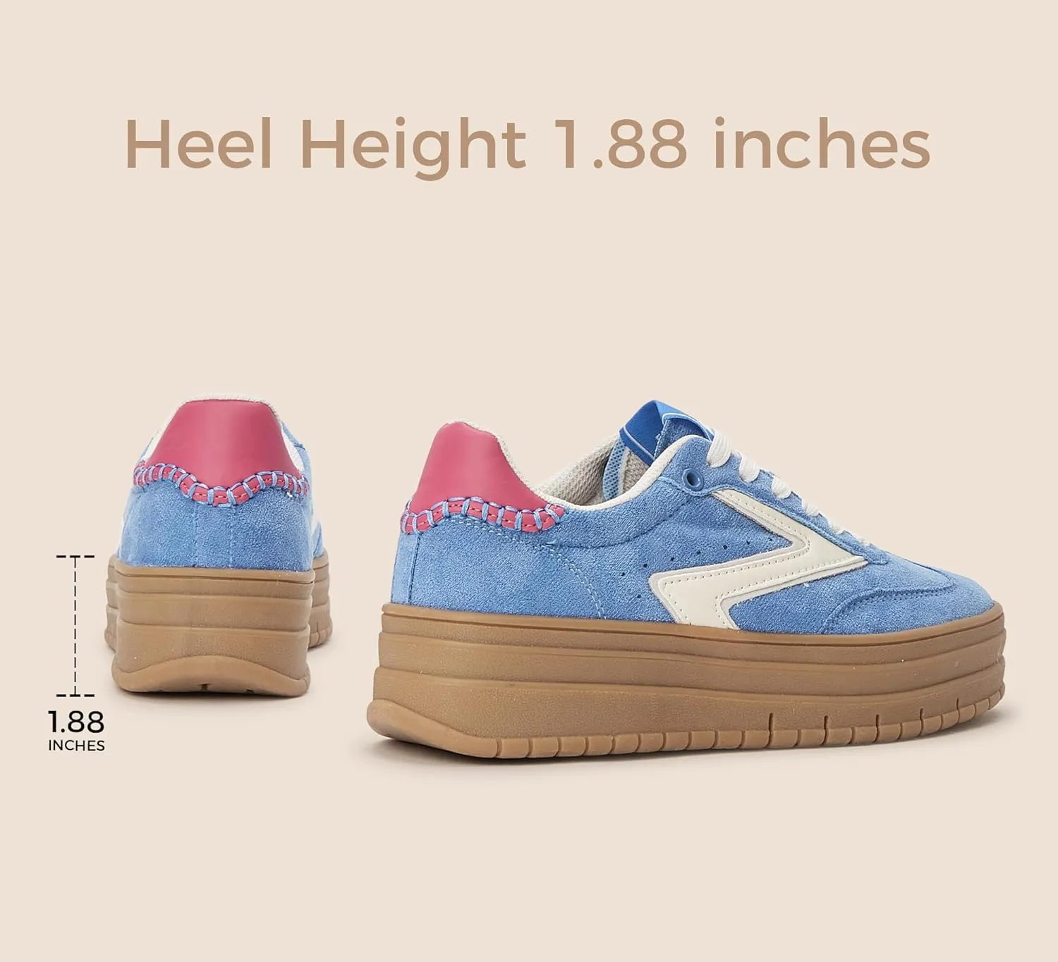 LUCKY STEP Women's Platform Sneakers Gum Sole Suede Casual Classic Retro Rubber Thick Sole Trendy Fashion Tennis Walking Shoes