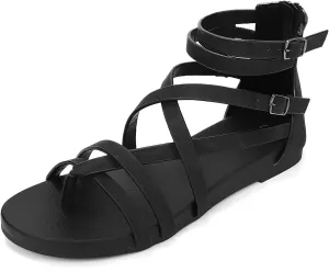 Luffymomo Women's Gladiator Strap Sandals Flat Fisherman Thong Cross Strappy Sandals