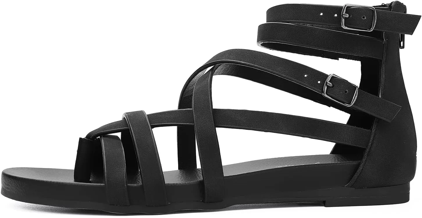 Luffymomo Women's Gladiator Strap Sandals Flat Fisherman Thong Cross Strappy Sandals