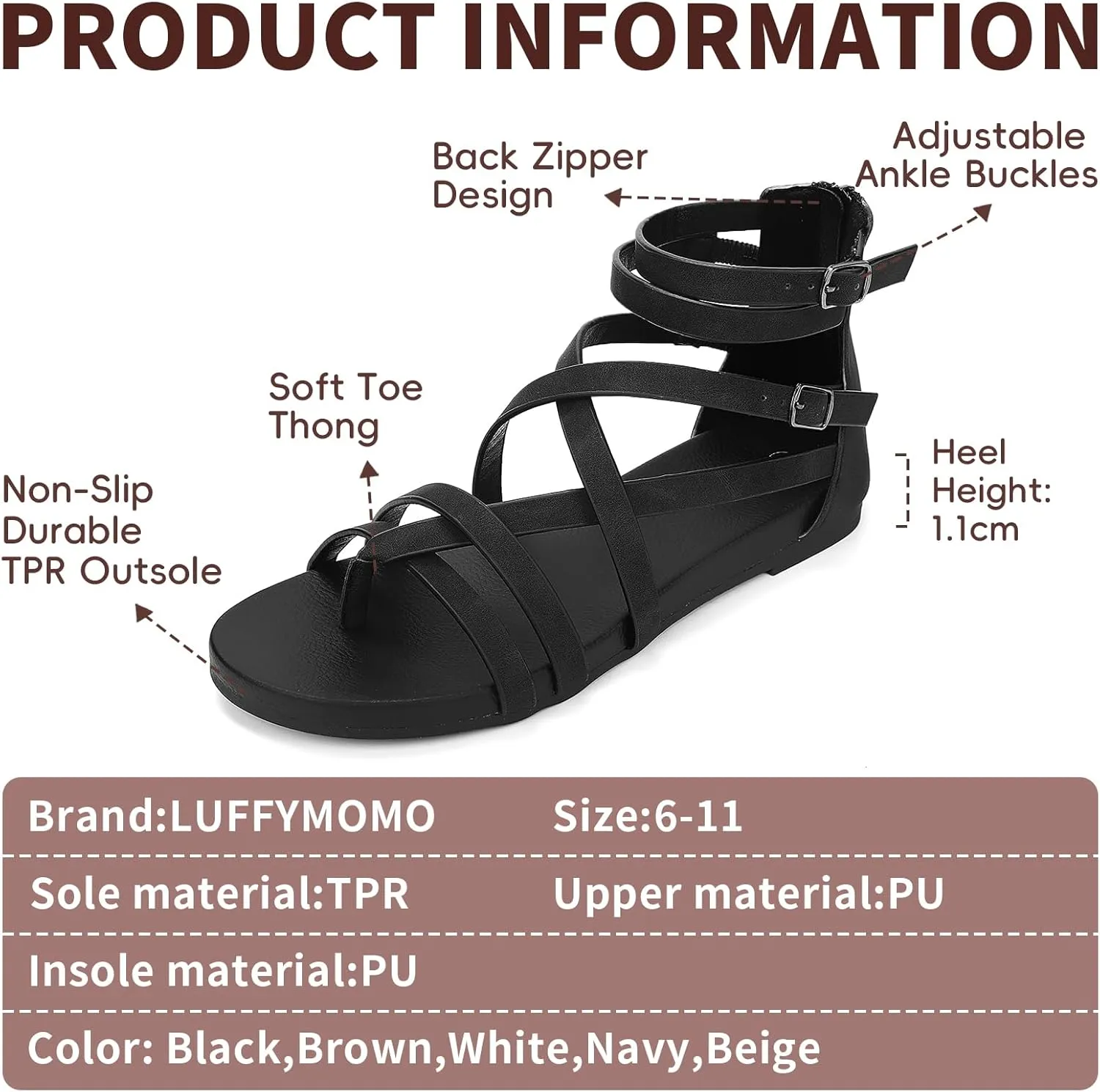 Luffymomo Women's Gladiator Strap Sandals Flat Fisherman Thong Cross Strappy Sandals