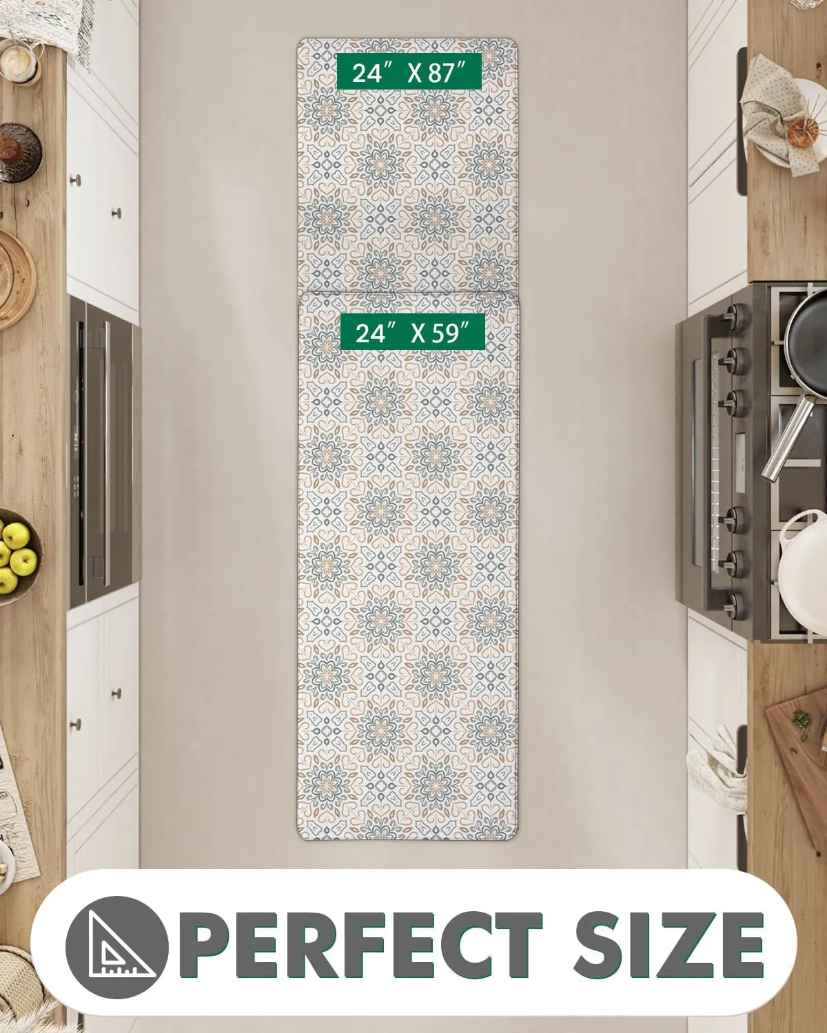 LUMI Anti Fatigue Kitchen Cushioned Mat for Floor, Ultra Soft Non-Slip Waterproof Runner for Standing, Stain Resistant PVC Comfort Rugs for Home, Office, Sink, Laundry, 24x59