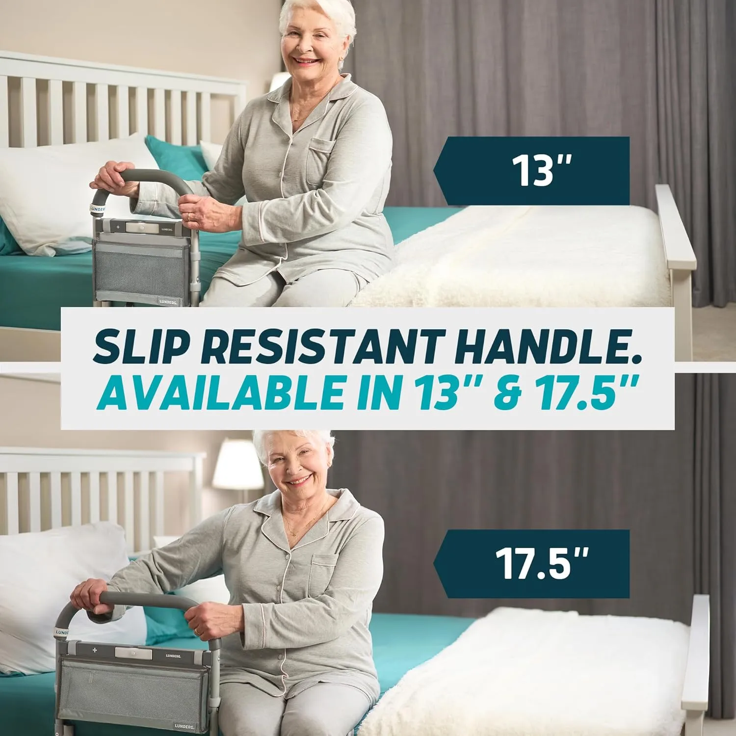 Lunderg Bed Rails for Elderly Adults Safety - with Motion Light, Storage Pocket & Non-Slip Handle Bar - Bed Railings for Seniors & Surgery Patients - The Bedside Assist Makes Getting in & Out Easier