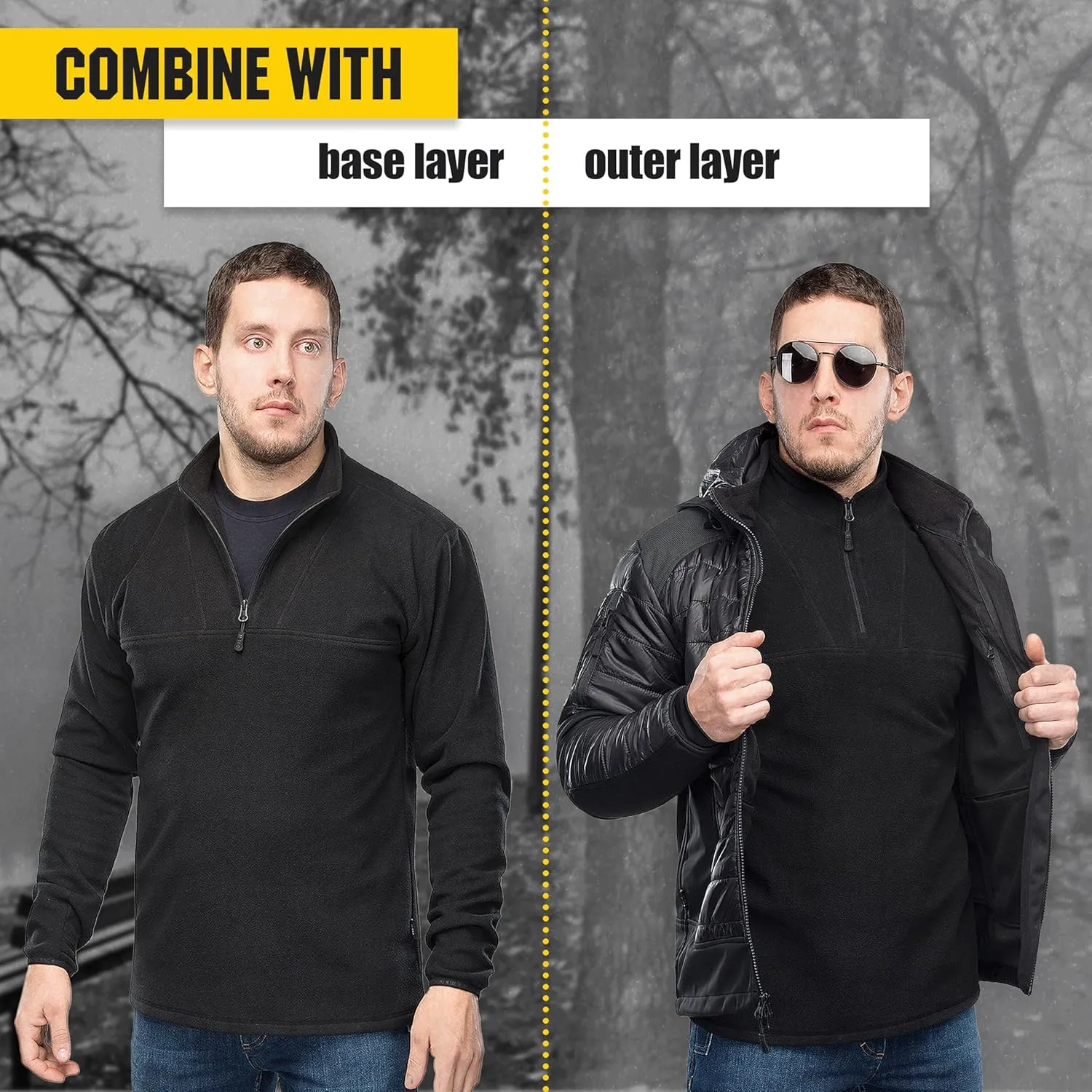 M-Tac Quarter Zip Pullover Men - Fleece Lined Thermal Shirt for Men - Lightweight Tactical Long Sleeve Shirt Top Delta