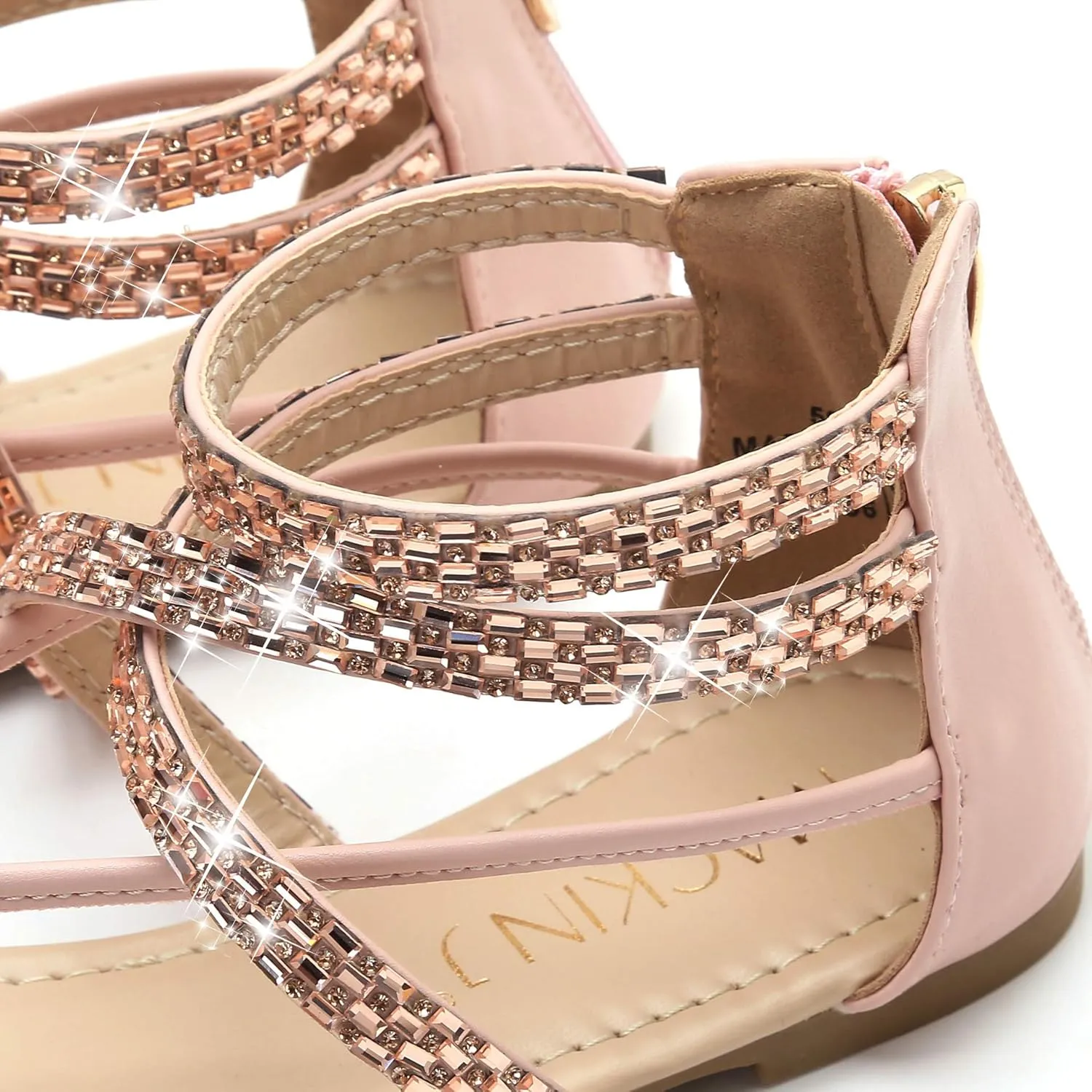 MACKIN J 566-1 Women's Gladiator Sandals Thong Ankle Strap Rhinestone Flat Sandals