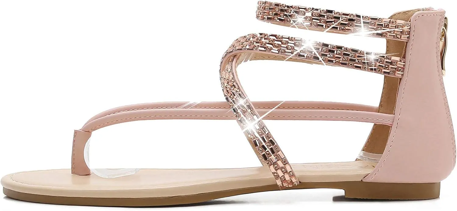 MACKIN J 566-1 Women's Gladiator Sandals Thong Ankle Strap Rhinestone Flat Sandals