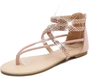 MACKIN J 566-1 Women's Gladiator Sandals Thong Ankle Strap Rhinestone Flat Sandals