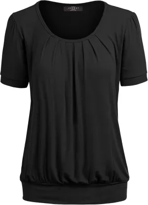 Made By Johnny Women's Scoop Neck Short Sleeve Pleated Front Blouse Tunic Top Plus Size
