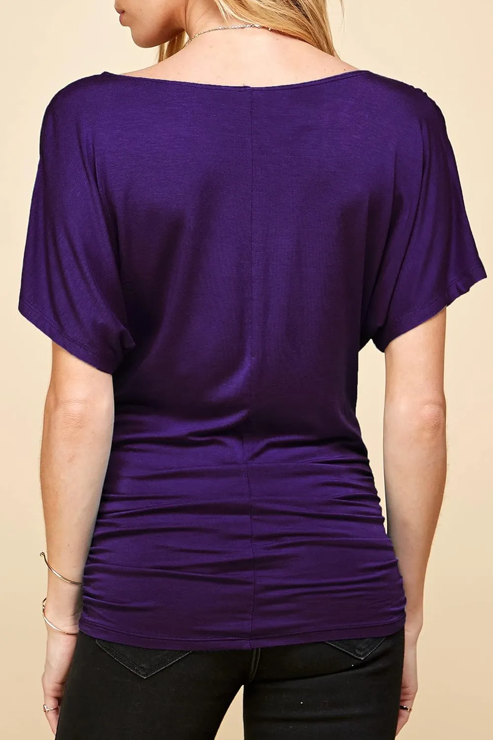 Made By Johnny Women's V Neck Short Sleeve Wrap Front Drape Dolman Tunic Top