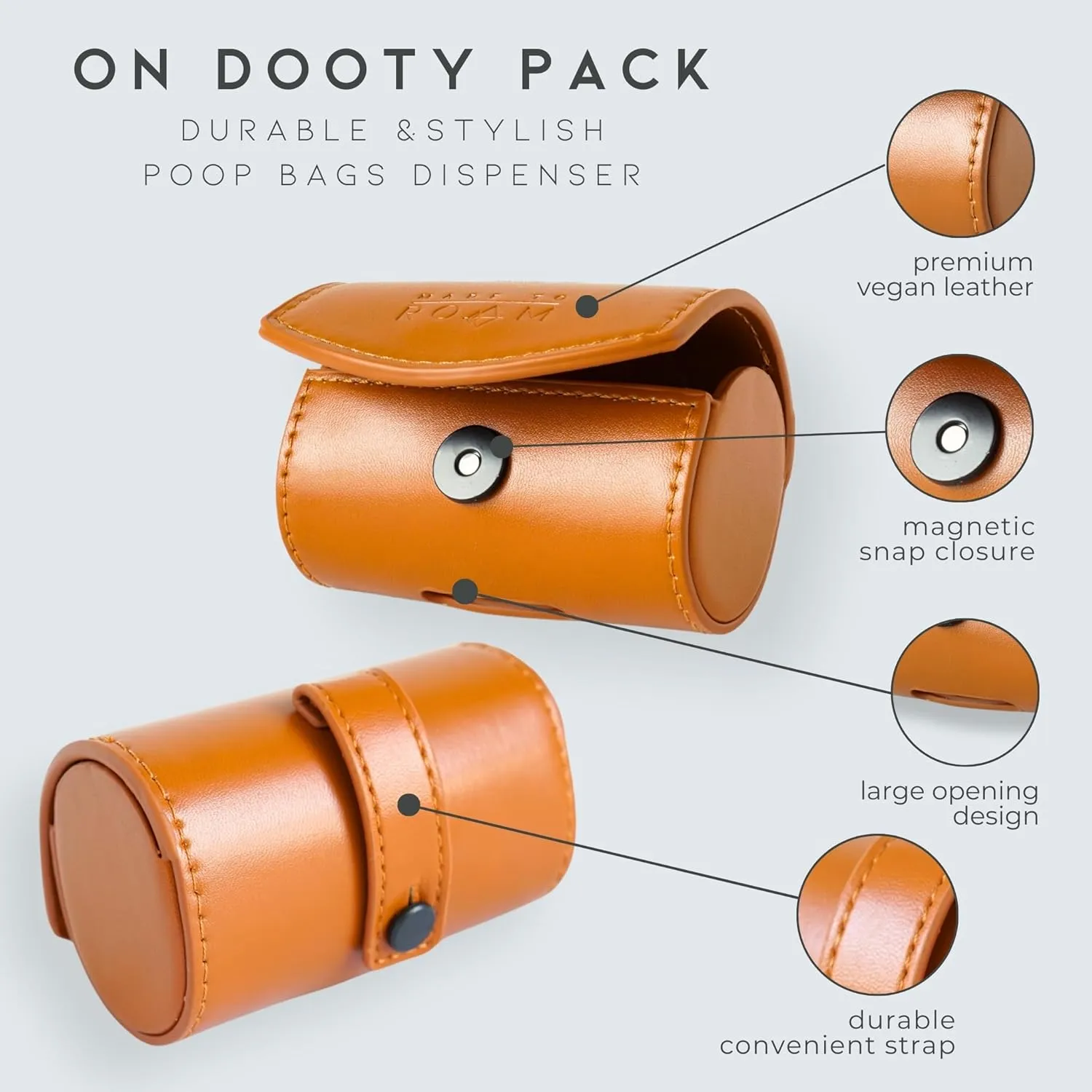 MADE TO ROAM On Dooty Pack - Premium Dog Poop Bag Holder for Leash, Vegan Leather Waste Bag Dispenser for Poop Bag Rolls - Alaska Daybreak