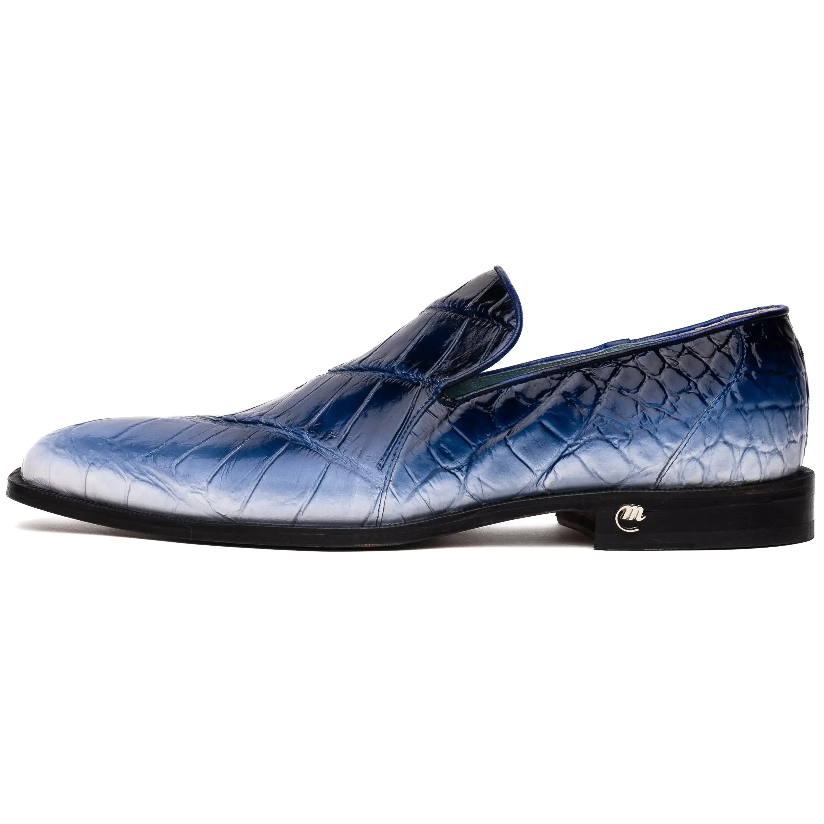 Mauri 1044/3 White/Dirty Wonder Blue Genuine Alligator Loafers