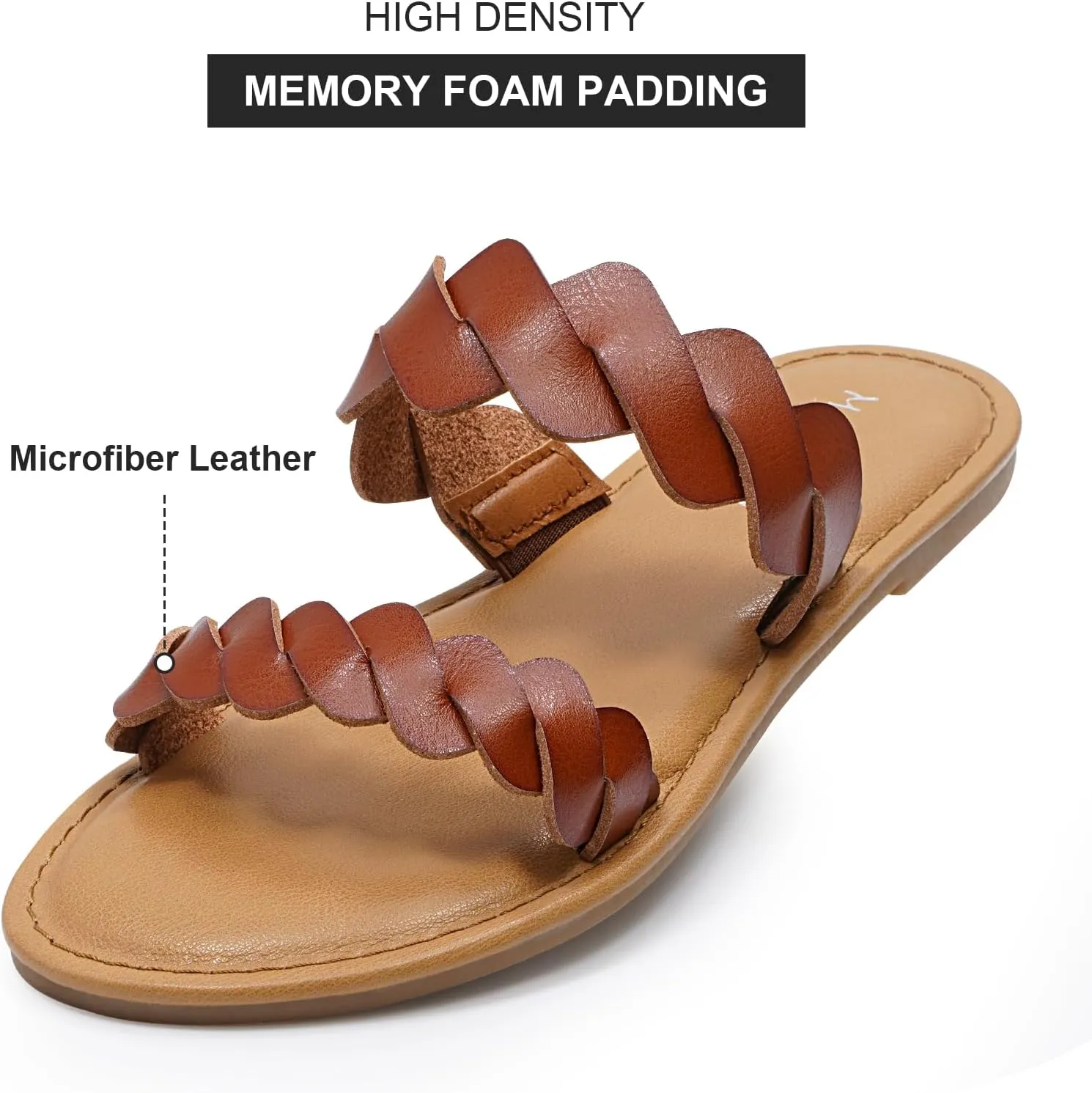 mazeskin Women's Memory Foam Two Braid Band Comfortable Summer Flat Slide Sandals