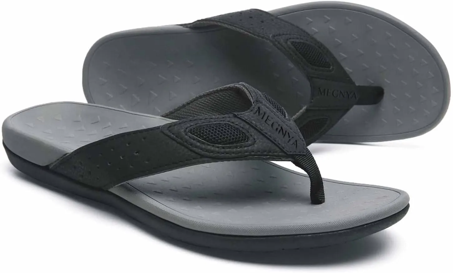 MEGNYA Mens Orthopedic Flip Flops for Plantar Fasciitis, Athletic Toe-Post Sandals with Arch Support, Comfort Walking Thong Slippers for Sport Exercise Activities