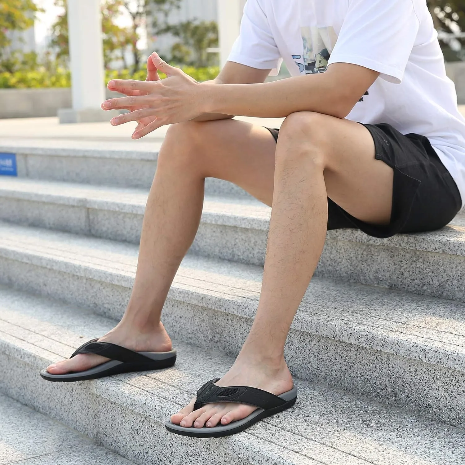 MEGNYA Mens Orthopedic Flip Flops for Plantar Fasciitis, Athletic Toe-Post Sandals with Arch Support, Comfort Walking Thong Slippers for Sport Exercise Activities