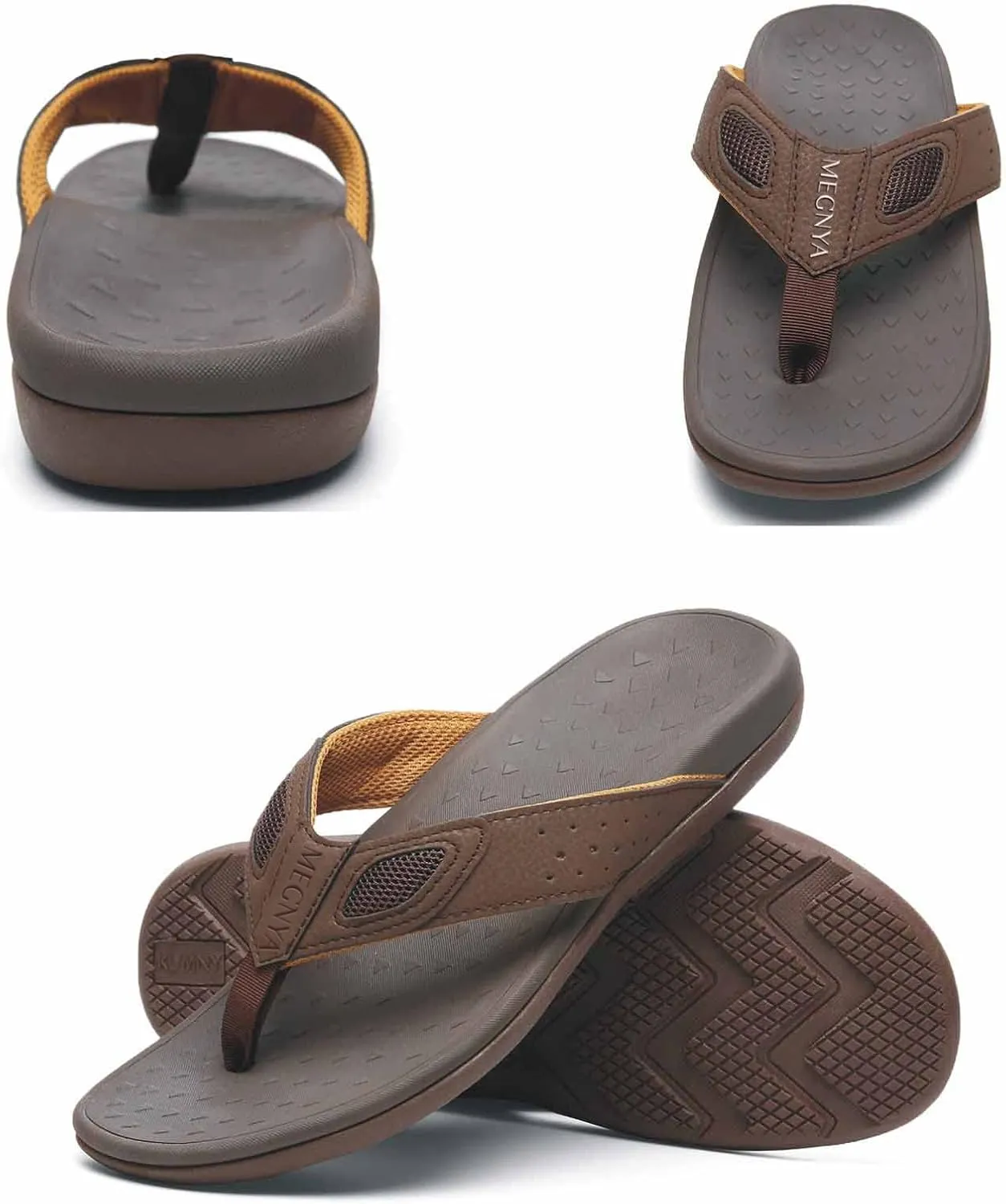 MEGNYA Mens Orthopedic Flip Flops for Plantar Fasciitis, Athletic Toe-Post Sandals with Arch Support, Comfort Walking Thong Slippers for Sport Exercise Activities