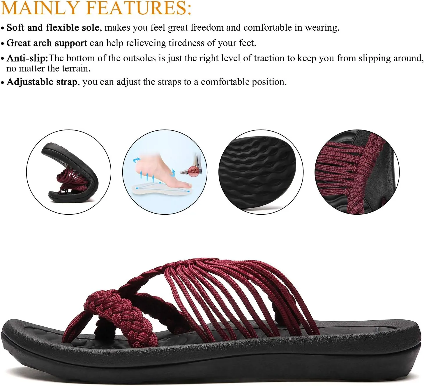 MEGNYA Women's flip Flops Sandals Arch Support, Comfortable Walking Sandals, Water Sandals Perfect for The Beach/Long Walks/Poolside