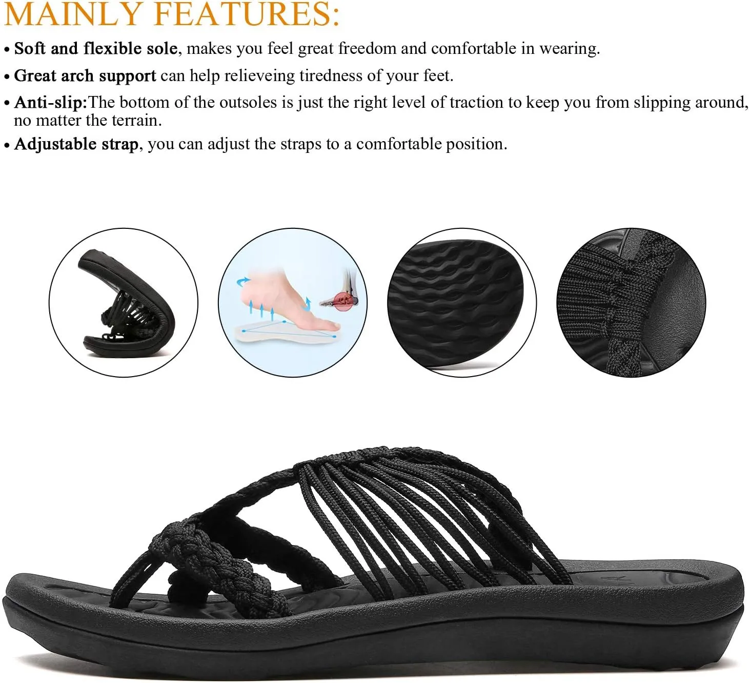 MEGNYA Women's flip Flops Sandals Arch Support, Comfortable Walking Sandals, Water Sandals Perfect for The Beach/Long Walks/Poolside