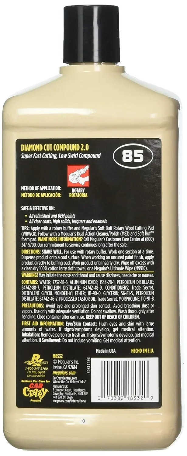 Meguiar's Professional Diamond Cut Compound 2.0 M8532 - Professional-Grade Compound Perfect to Remove Heavy Defects Like Scratches, Staining, Water Spots, and More While Restoring Shine & Gloss, 32 Oz