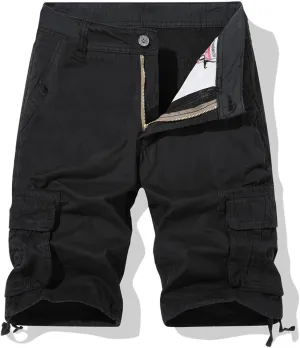 Men Classic Cargo Shorts, Comfy Breathable Athletic Workout Shorts Solid Color Casual Baggy Clothes with Multi Pockets