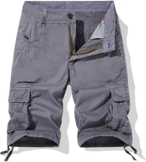 Men Classic Cargo Shorts, Comfy Breathable Athletic Workout Shorts Solid Color Casual Baggy Clothes with Multi Pockets