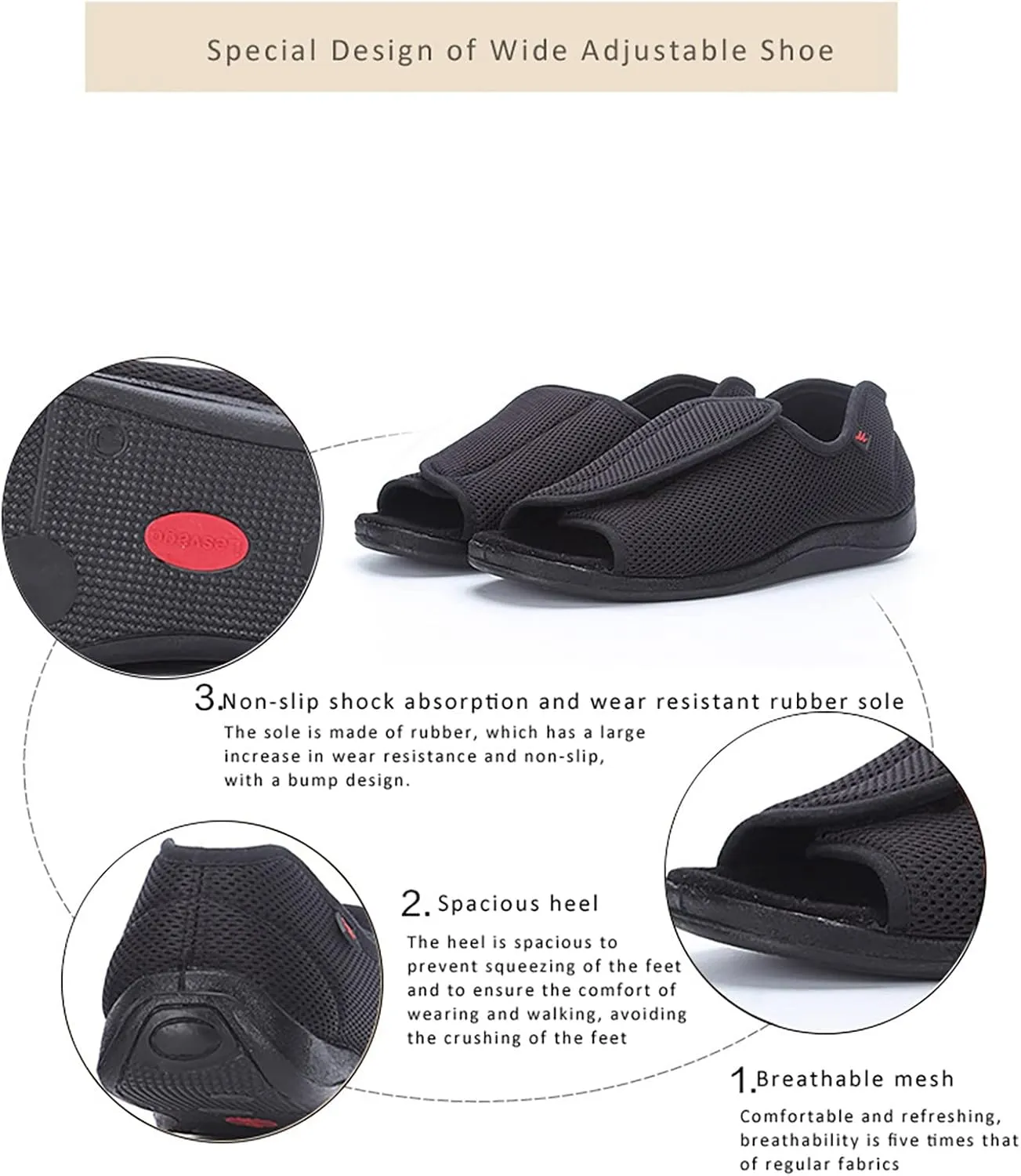 Men Mesh Breathable Diabetic Slippers, Comfy Adjustable Flat Feet Edema Foam Slippers, Lightweight Wide Memory Non Slip Indoor Outdoor Open Toe ls