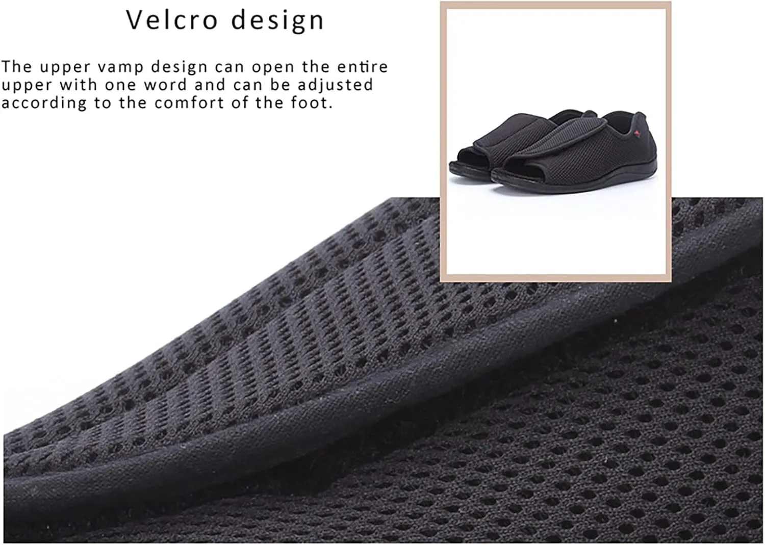 Men Mesh Breathable Diabetic Slippers, Comfy Adjustable Flat Feet Edema Foam Slippers, Lightweight Wide Memory Non Slip Indoor Outdoor Open Toe ls