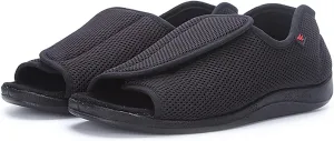 Men Mesh Breathable Diabetic Slippers, Comfy Adjustable Flat Feet Edema Foam Slippers, Lightweight Wide Memory Non Slip Indoor Outdoor Open Toe ls