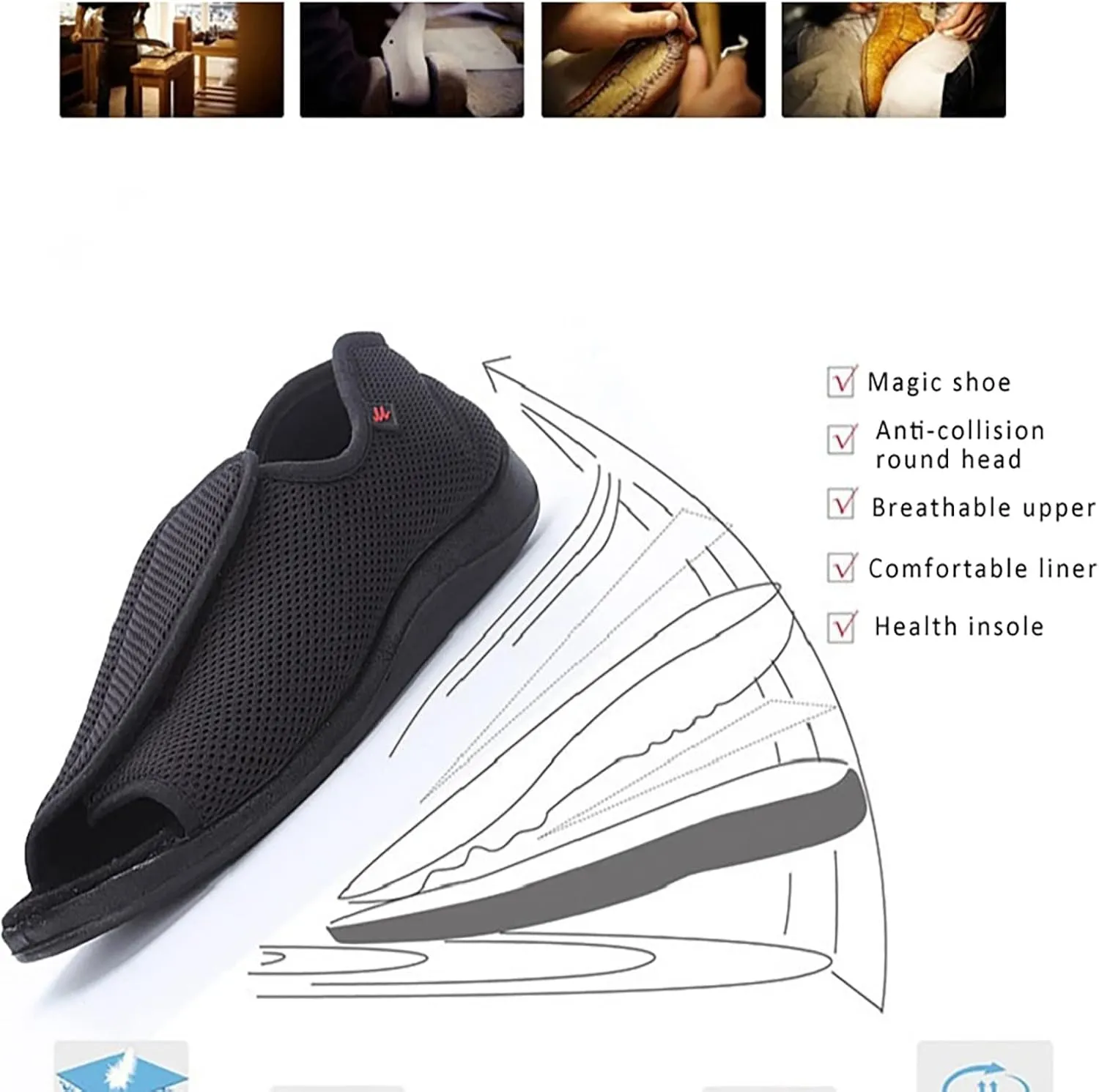 Men Mesh Breathable Diabetic Slippers, Comfy Adjustable Flat Feet Edema Foam Slippers, Lightweight Wide Memory Non Slip Indoor Outdoor Open Toe ls