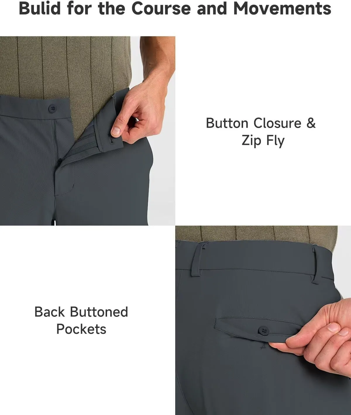 Mens Classic Fit Golf Pants Stretch Work Dress Pants 30''/32''/34'' Lightweight Casual Pants with Pockets