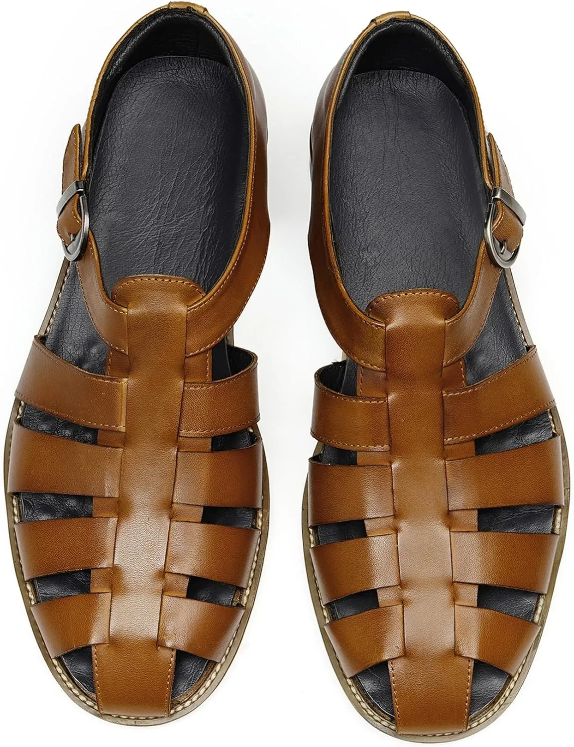 Men’s Genuine Leather Sandals | Braided Cowhide Closed-Toe Dress Shoes | Retro Casual & Business Clogs for Men