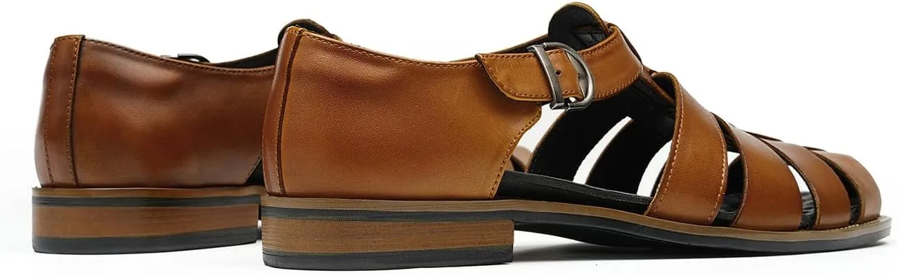Men’s Genuine Leather Sandals | Braided Cowhide Closed-Toe Dress Shoes | Retro Casual & Business Clogs for Men