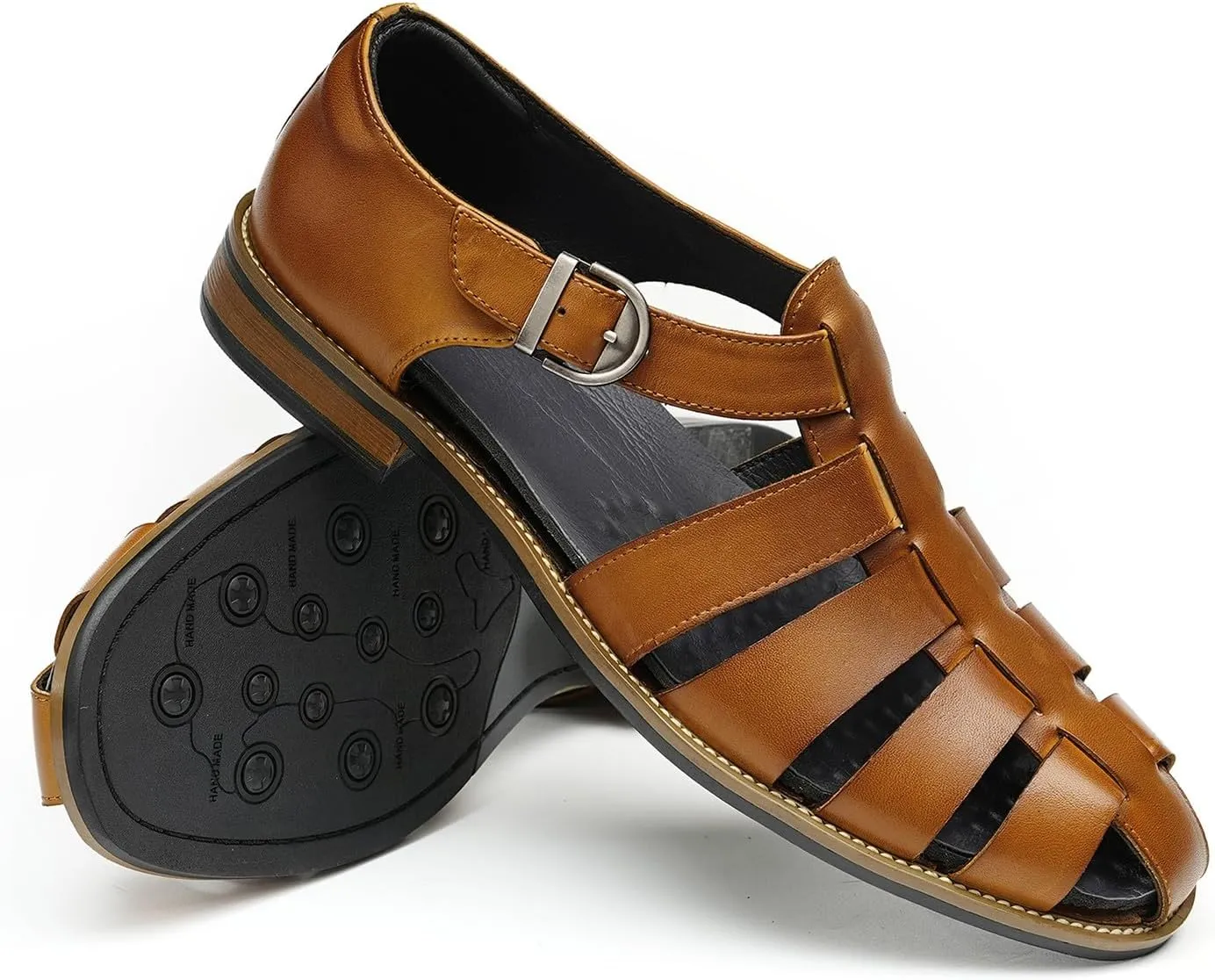 Men’s Genuine Leather Sandals | Braided Cowhide Closed-Toe Dress Shoes | Retro Casual & Business Clogs for Men