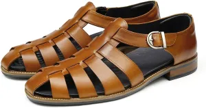 Men’s Genuine Leather Sandals | Braided Cowhide Closed-Toe Dress Shoes | Retro Casual & Business Clogs for Men