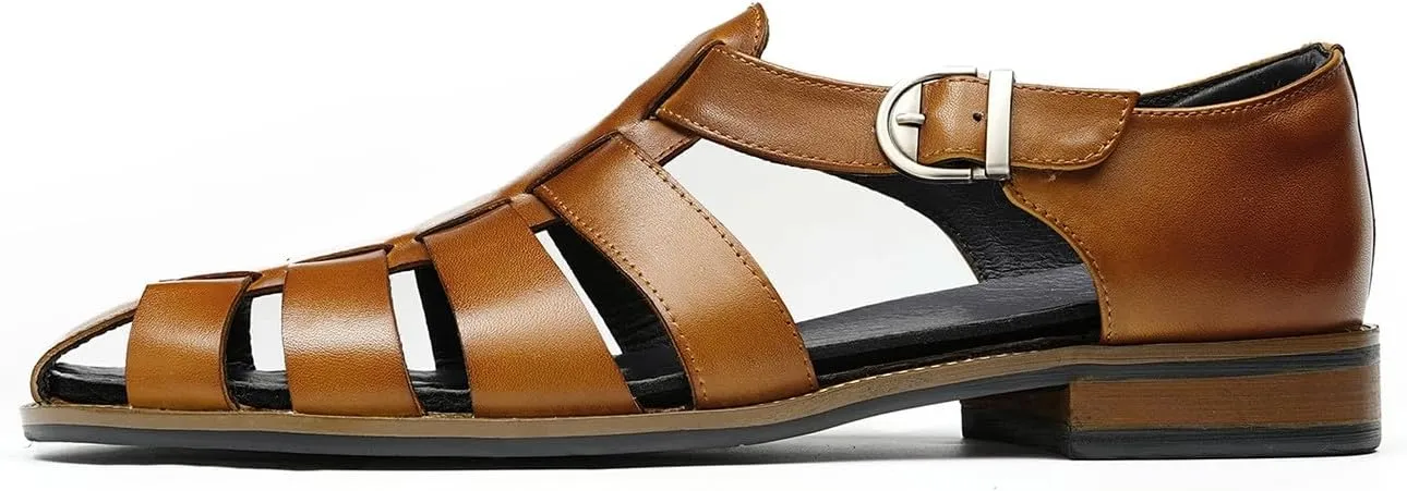 Men’s Genuine Leather Sandals | Braided Cowhide Closed-Toe Dress Shoes | Retro Casual & Business Clogs for Men