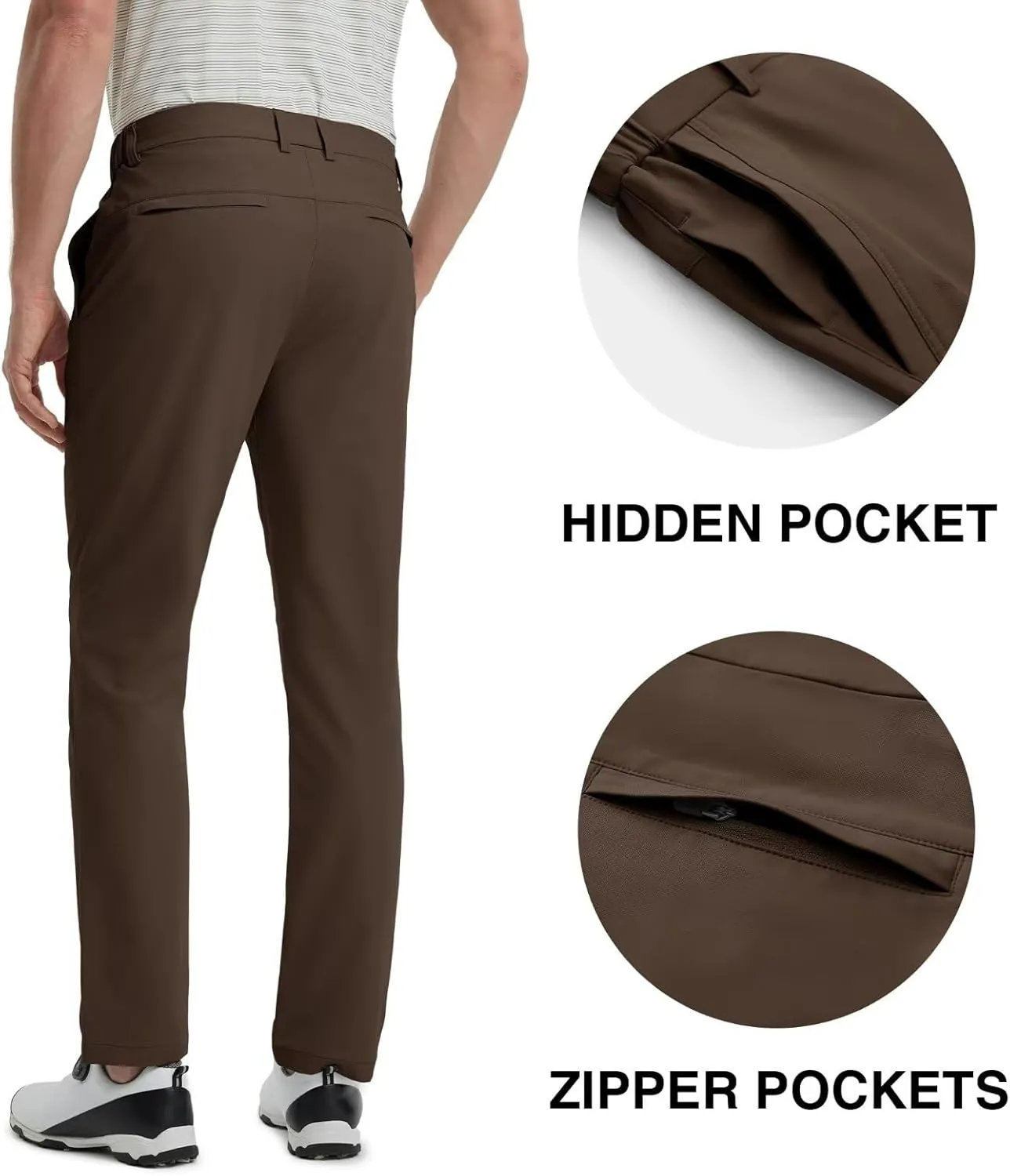 Mens Golf Pants Stretch 30"/32"/34" Water-Resistant Lightweight Stretch Casual Flat Front Dress Pants with 5 Pockets