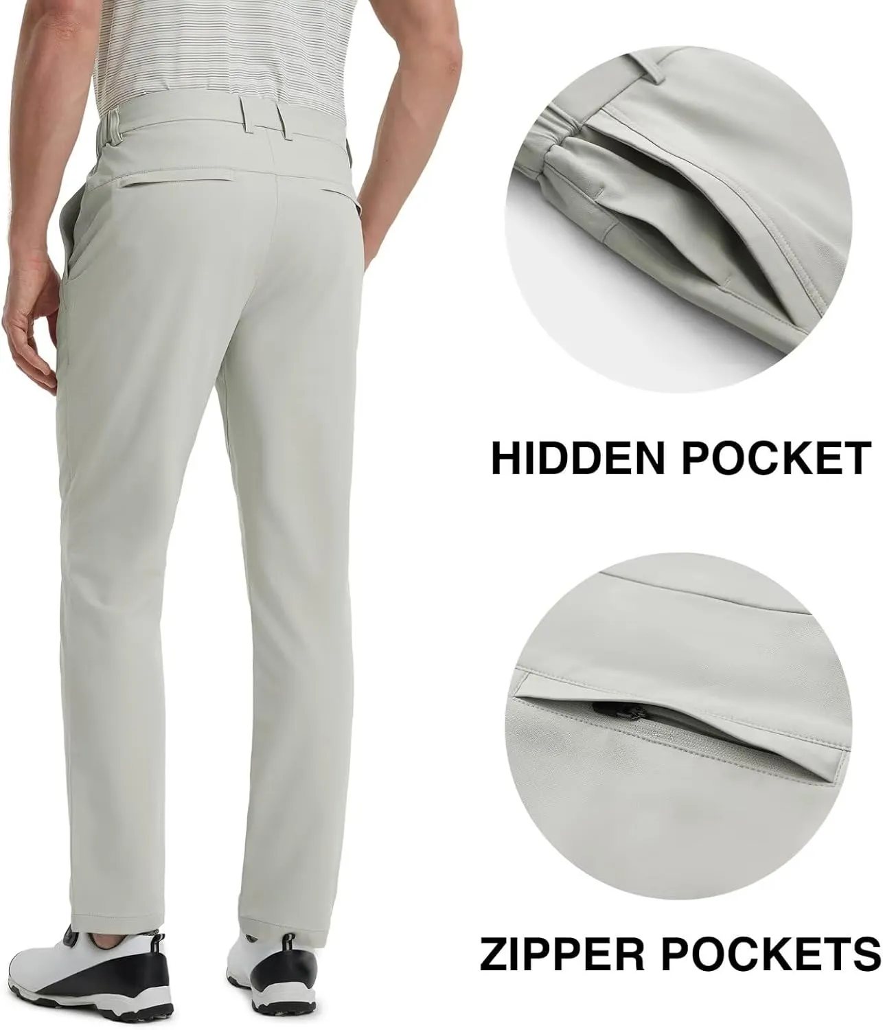 Mens Golf Pants Stretch 30"/32"/34" Water-Resistant Lightweight Stretch Casual Flat Front Dress Pants with 5 Pockets