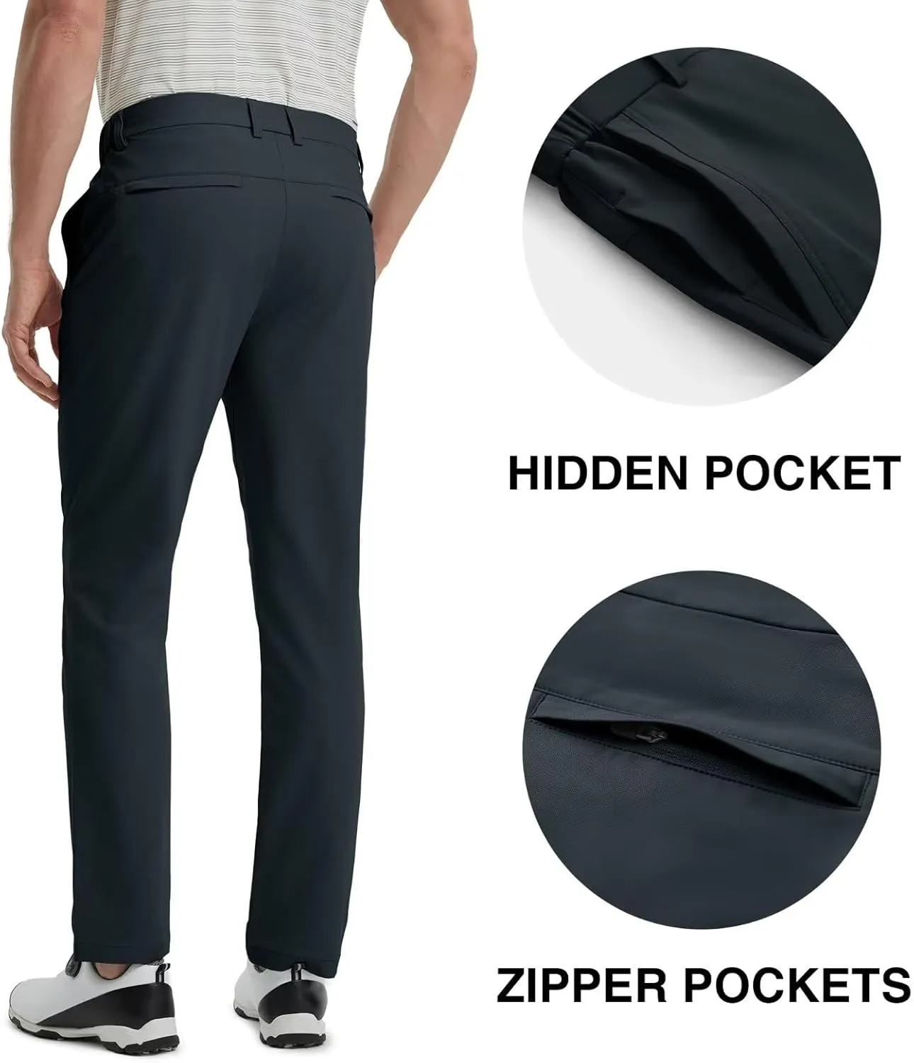 Mens Golf Pants Stretch 30"/32"/34" Water-Resistant Lightweight Stretch Casual Flat Front Dress Pants with 5 Pockets