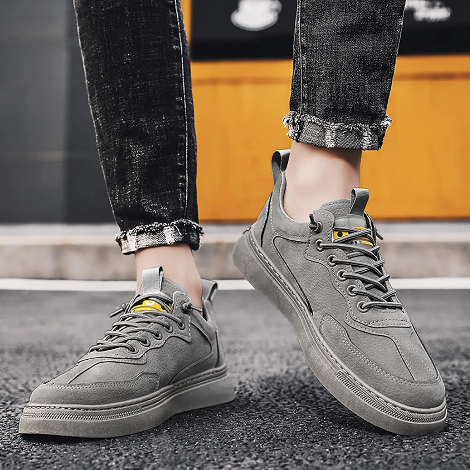 Men's Lace Up Memory Foam Sneakers Breathable Elastic Fly Woven Mesh Sneaker Athletic Fashion Sneakers for Men