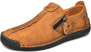 Men's Loafer Shoes with Side Zipper, Comfy Non-Slip Slip On Shoes, Men's Leather Shoes, Breathable Comfortable Casual Shoes