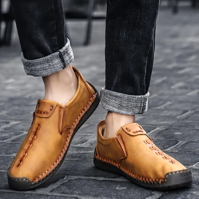 Men's Loafer Shoes with Side Zipper, Comfy Non-Slip Slip On Shoes, Men's Leather Shoes, Breathable Comfortable Casual Shoes