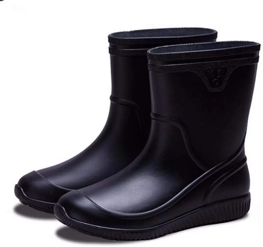 Mens Rain Boots Slip On Non-Slip Rubber Waterproof Ankle Boots Rain Shoes