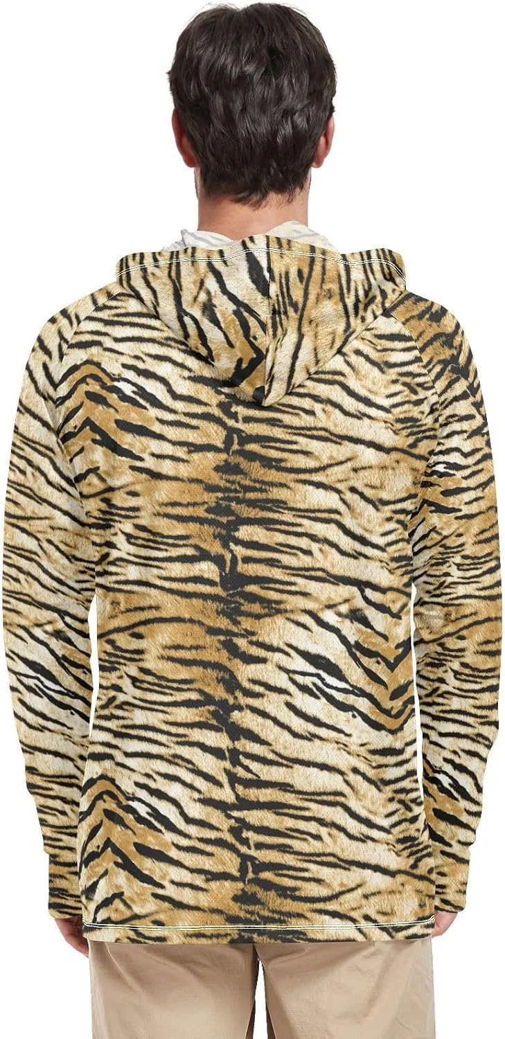 Mens Sun Protection Hoodie Long Sleeve Tigers UPF 50 Mens Sun Shirt Beach Hoodies Rash Guard Hooded