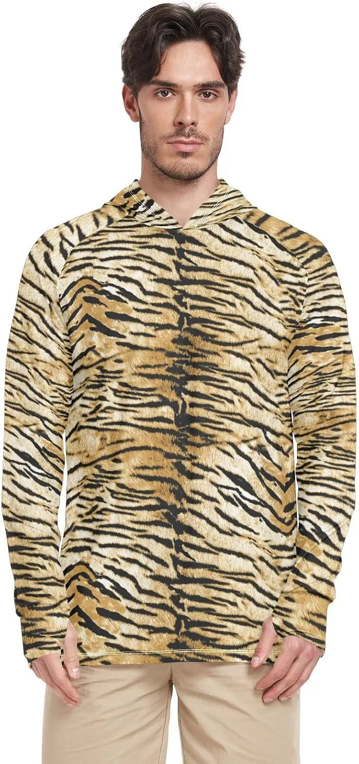 Mens Sun Protection Hoodie Long Sleeve Tigers UPF 50 Mens Sun Shirt Beach Hoodies Rash Guard Hooded