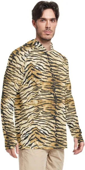 Mens Sun Protection Hoodie Long Sleeve Tigers UPF 50 Mens Sun Shirt Beach Hoodies Rash Guard Hooded