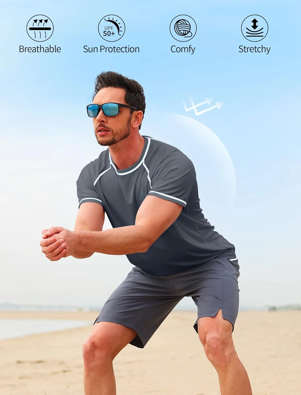 Men's Swim Shirts Quick Dry Rash Guard UPF 50  Sun Protection Fishing Beach Water Shirts Short Sleeve