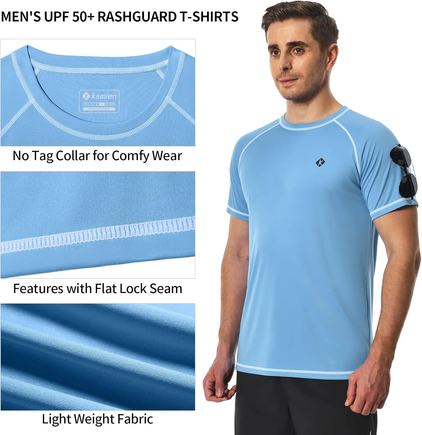 Men's Swim Shirts Quick Dry Rash Guard UPF 50  Sun Protection Fishing Beach Water Shirts Short Sleeve