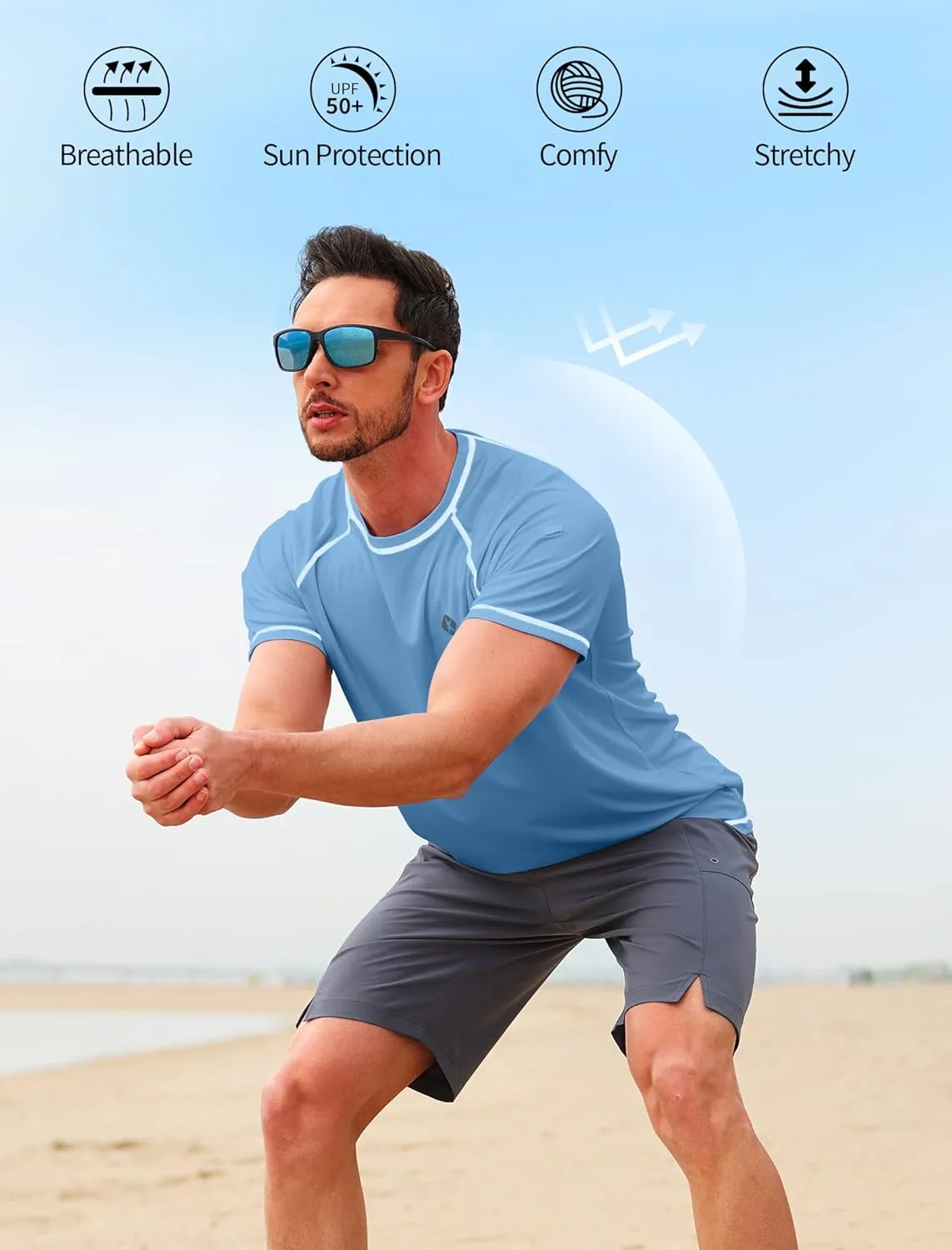 Men's Swim Shirts Quick Dry Rash Guard UPF 50  Sun Protection Fishing Beach Water Shirts Short Sleeve