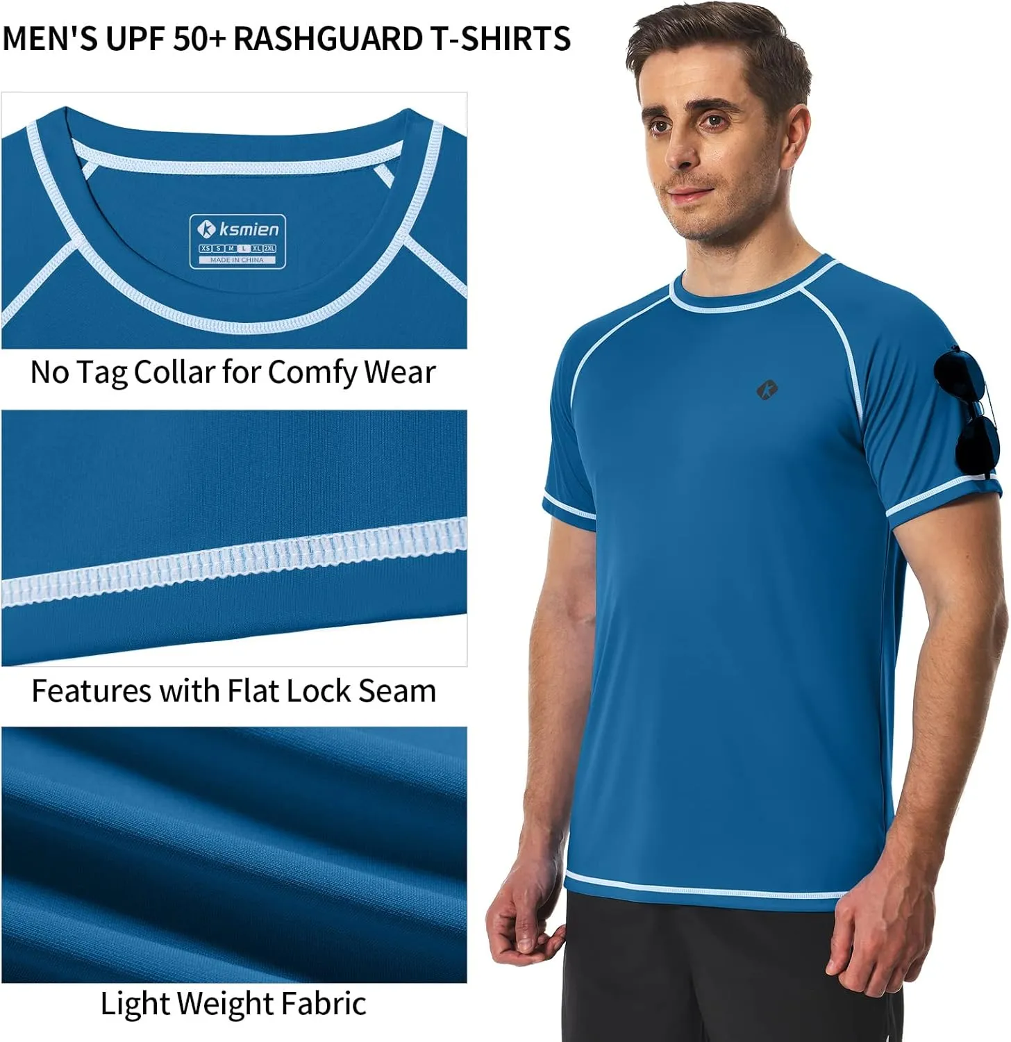 Men's Swim Shirts Quick Dry Rash Guard UPF 50  Sun Protection Fishing Beach Water Shirts Short Sleeve