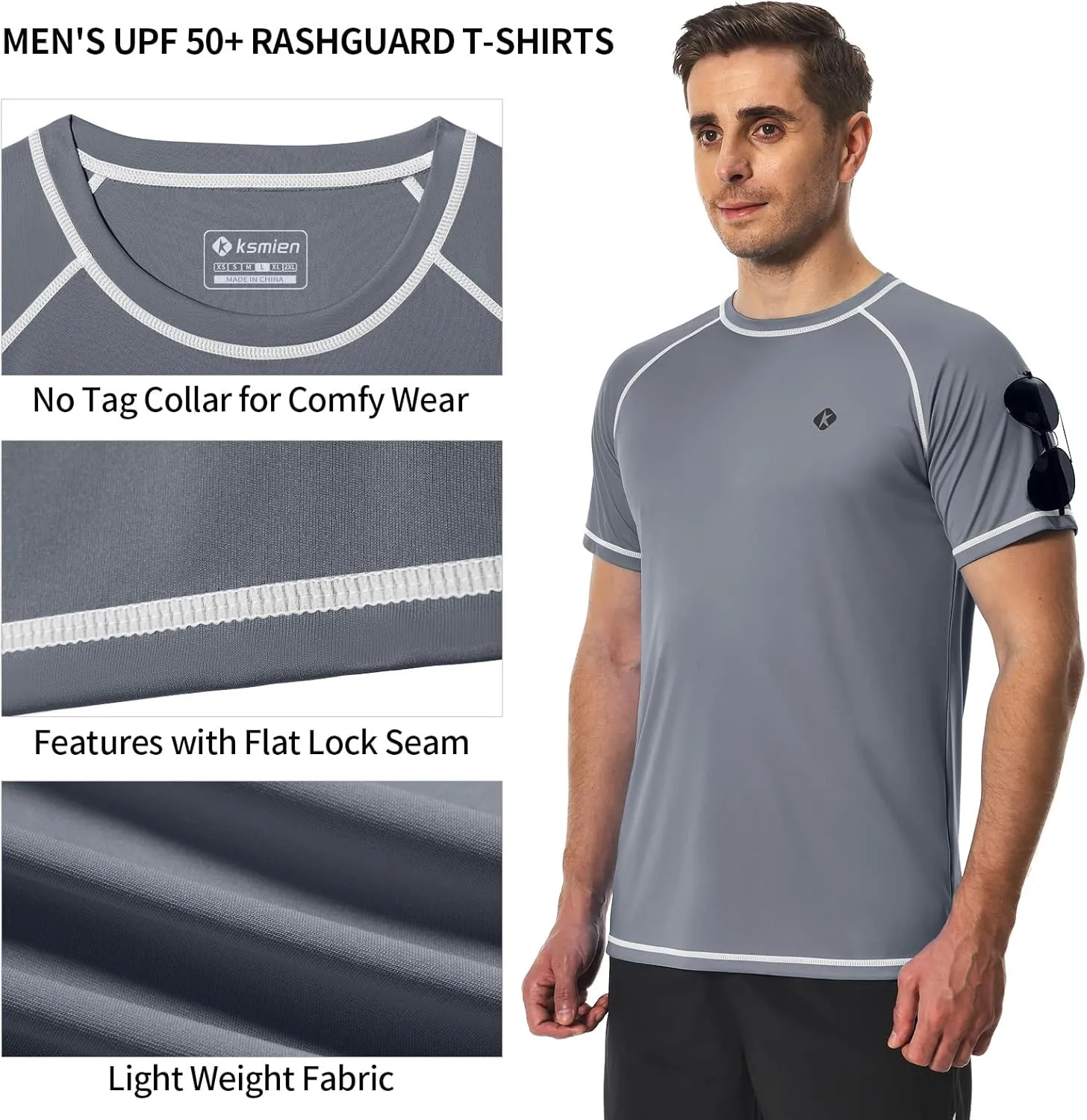 Men's Swim Shirts Quick Dry Rash Guard UPF 50  Sun Protection Fishing Beach Water Shirts Short Sleeve