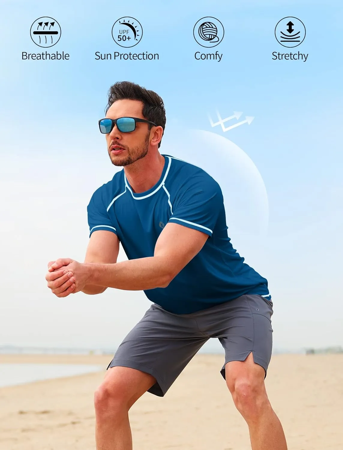 Men's Swim Shirts Quick Dry Rash Guard UPF 50  Sun Protection Fishing Beach Water Shirts Short Sleeve